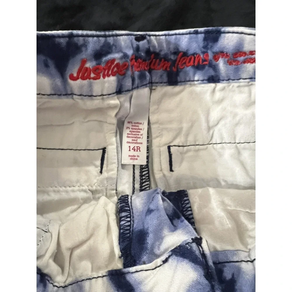 Justice Girls 14 R‎ Skull / Crossbones Tie Dye Shorts - Blue / Red / White